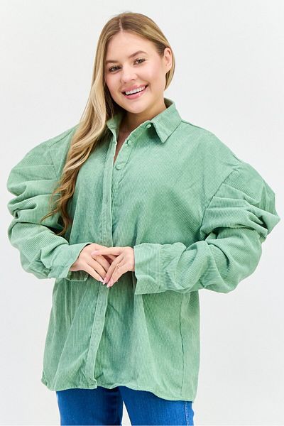Missguided Women Spread Collar Puffed Sleeves Textured Shirt, Sage Green