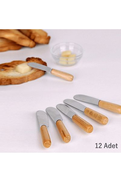 Yenimiyeni 12 Pieces Luxury Butter and Jam Knife with Bamboo Handle