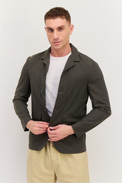 Esprit Men Regular Fit Plain Semi Formal Blazer, Olive
