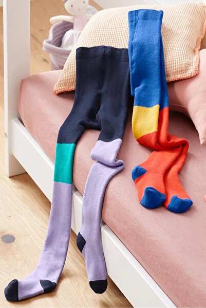 Tchibo Toddler Boys 2 Pairs Of Thermal Tights, Orange and Purple