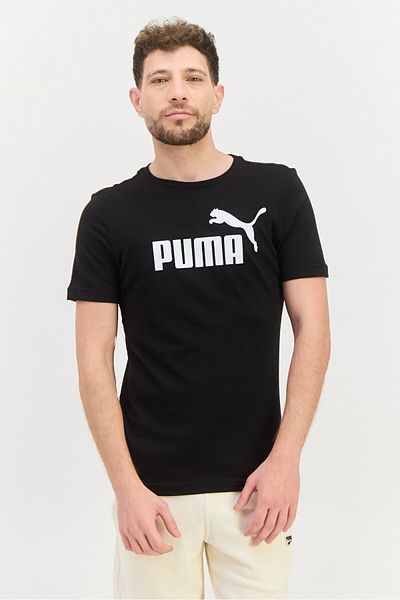 Puma تي شيرت رياضي رجالي بشعار العلامة التجارية، أسود