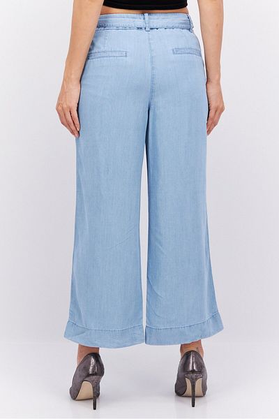 Esprit Women Plain Belted Wide Leg Pants, Blue