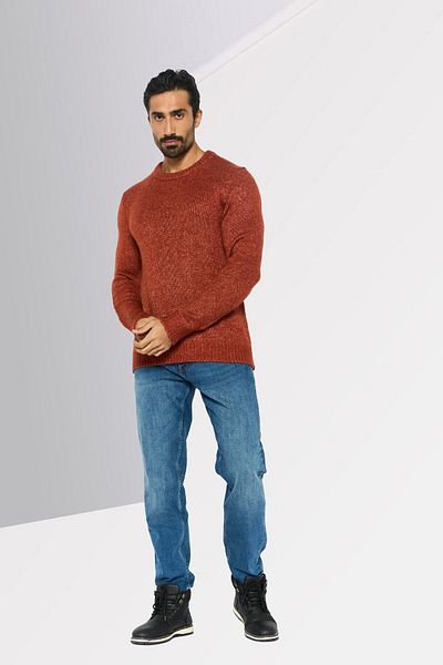 Michael Kors Men Crew Neck Long Sleeve Textured Sweater, Brown