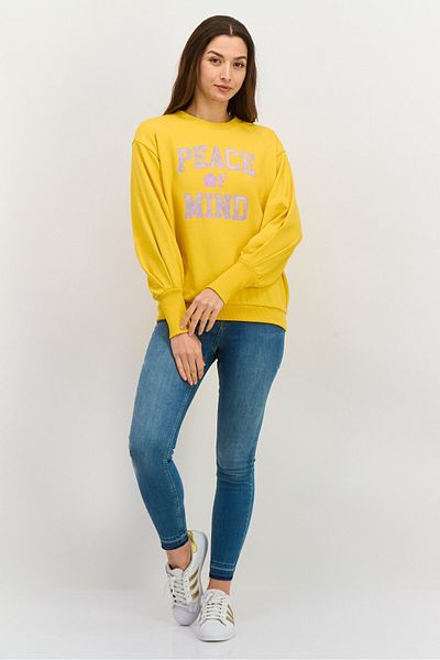 Levi's Women Crew Neck Long Sleeves Graphic Print Sweatshirt, Yellow