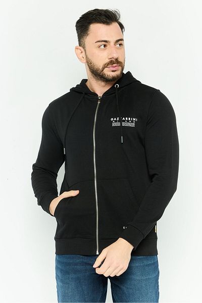 GAZZARRİNİ Men Hooded Brand Logo Long Sleeves Hoodie, Black