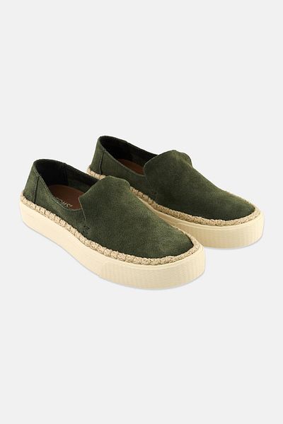 Toms Women Sunset Suede Slip On Casual Shoes, Olive
