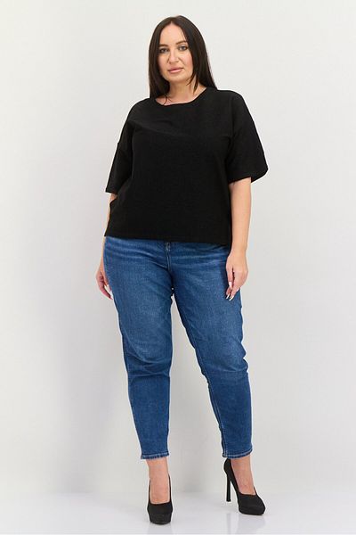 Esprit Women Oversized Round Neck Short Sleeves Metallic Top, Black