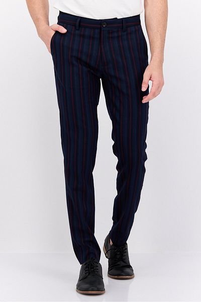 Scotch & Soda Men Super Slim Fit Striped Mott Chino Pants, Navy Combo