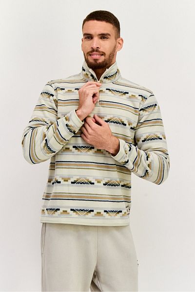 Hurley Men Mock Neck Allover Print Sweatshirt, Beige Combo
