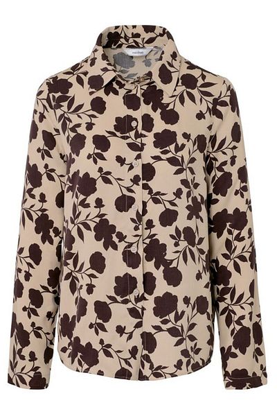 Tchibo Women Spread Collar Long Sleeve Allover Print Blouse, Tan