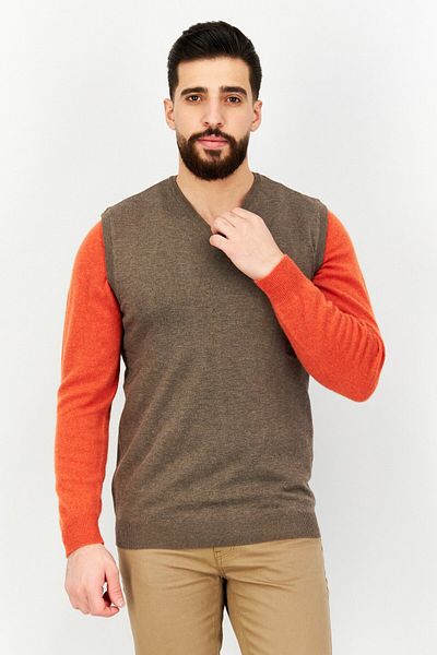 Sorbino Men V-neck Sleeveless Knitted Sweater Vest, Grey