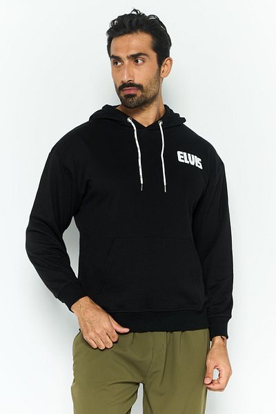 Elvis Men Hooded Brand Logo Long Sleeves Sweatshirt, Black