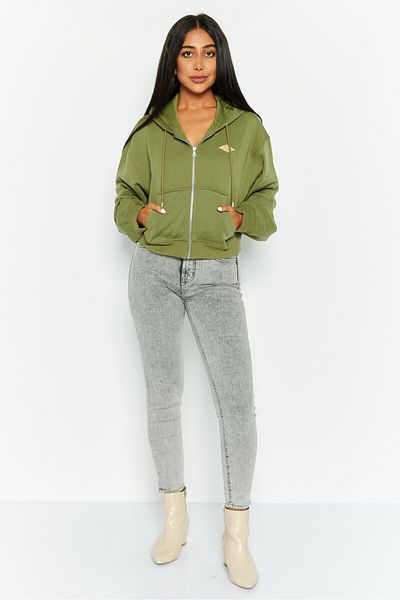 Esprit Women Embroidered Logo Long Sleeves Hooded Sweatshirt, Olive