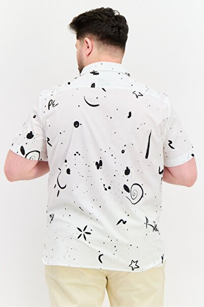 Perry Ellis Men Stretch Fit Allover Print Short Sleeve Casual Shirt, White