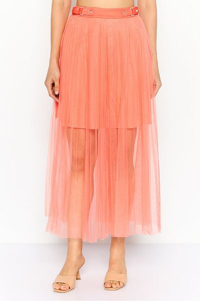 Armani Exchange Women Plain Midi Skirts, Coral