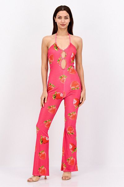 Vintage Supply Women All Over Printed Sleeveless Jumpsuits, Pink Combo