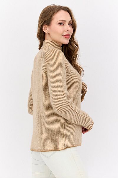 Hugo Boss Women Mock Neck Striped Sweaters, Beige