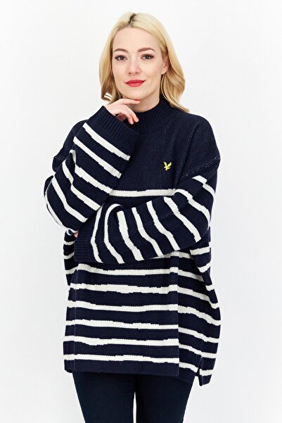 Lyle & Scott Women High Neck Long Sleeve Stripe Sweater, White