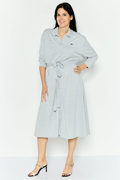 Lacoste Women Brand Logo Belted Midi Dress, Grey