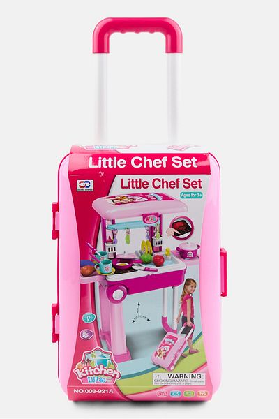 little chef 2 In 1 Kitchen Play Set With Suitcase Trolley, Pink Combo