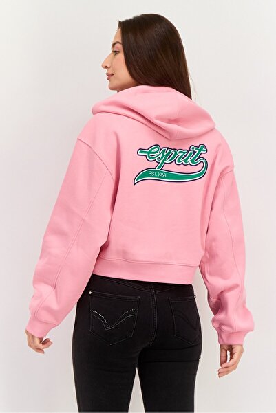 Esprit Women Hooded Embroidered Logo Long Sleeves Sweatshirt, Pink