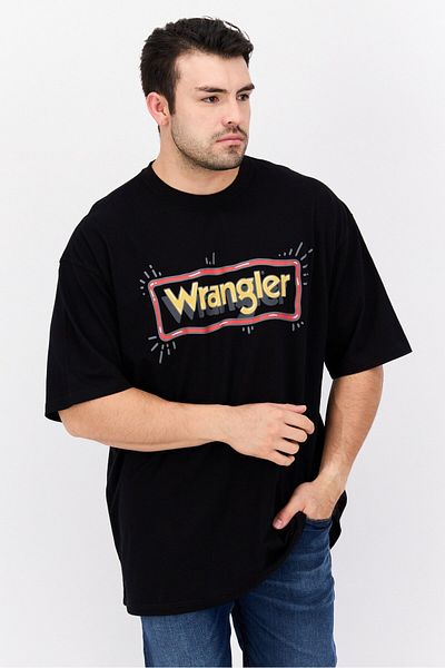 WRANGLER Men Round Neck Short Sleeves Graphic Print T-Shirt, Black Combo