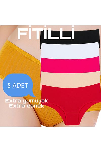 Afrodizyac Pachet de 5 chiloți din bumbac cu talie înaltă