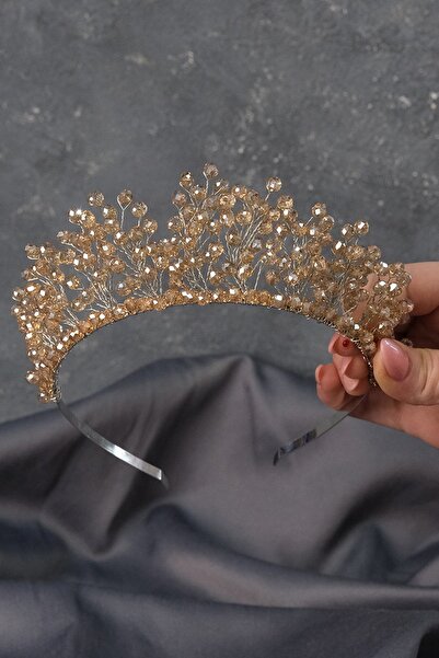 Hayalperest boncuk Κρυστάλλινη κορώνα νυφικής χέννας με χρώμα μελί με χάντρες