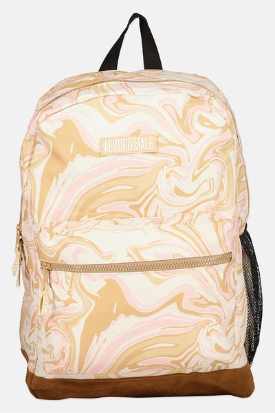 Aeropostale Women Textured Brand Logo Bag Pack 44 H x 32 L x 14 W cm, Beige