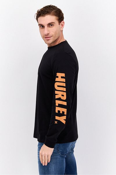 Hurley Men Crew Neck Long Sleeve Brand Logo Sweatshirt, Black