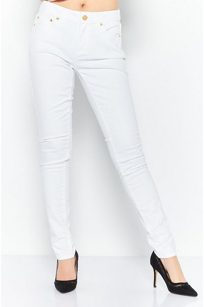 Michael Kors Women Skinny Fit Washed Stretchable Jeans, White
