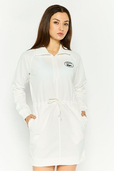 Lacoste فستان نسائي بشعار العلامة التجارية، أبيض