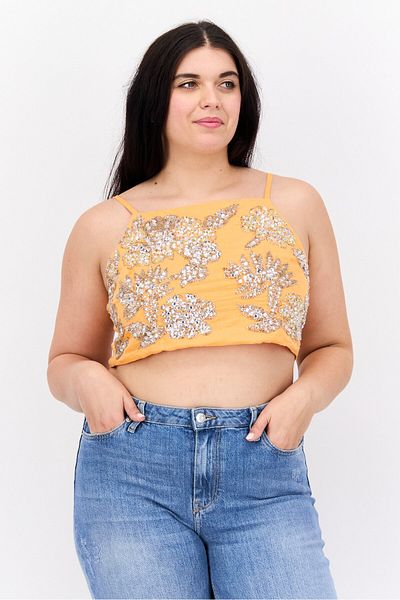 Asos Design Women Square Neck Sleeveless Embellished Wrap Top, Orange