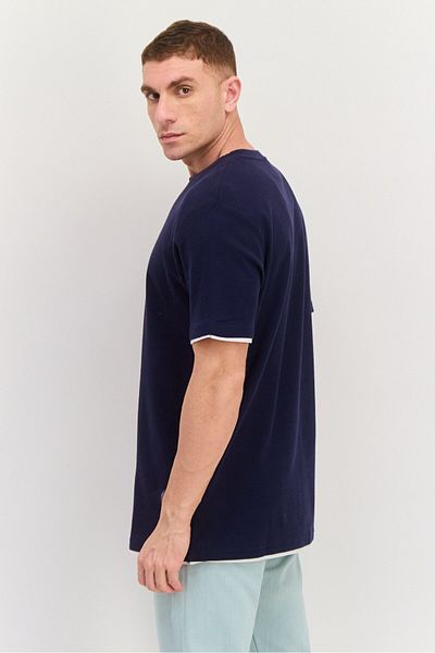 Threadbare Men Crew Neck Short Sleeves Plain T-shirt, Navy Blue