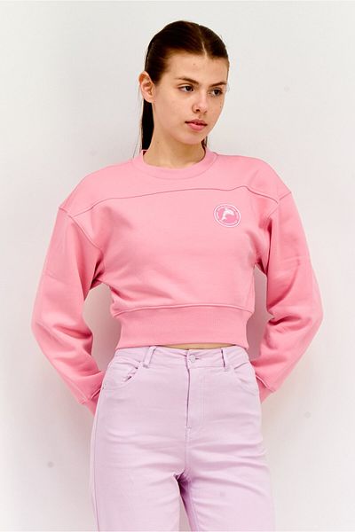 Esprit Women Crew Neck Graphic Print Long Sleeves Crop Sweatshirt, Pink