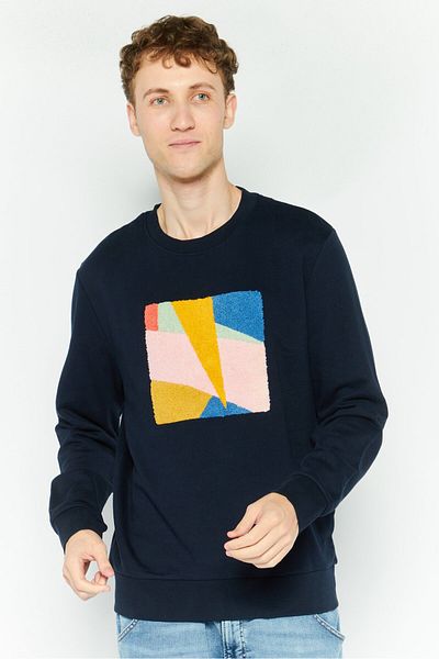 Esprit Men Crew Neck Long Sleeve Embroidered Sweatshirt, Navy Combo