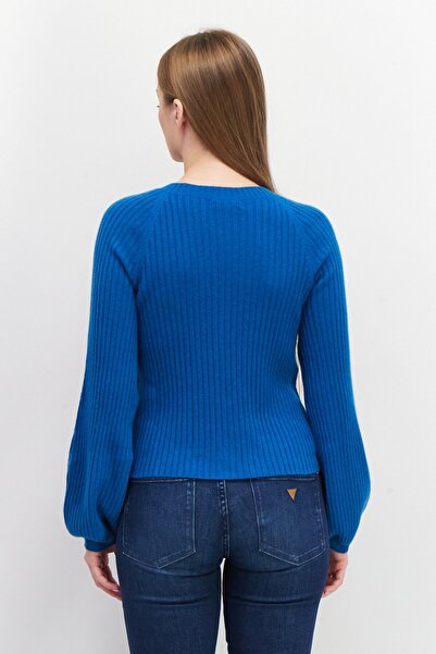 Aqua Women V-Neck Drawstring Long Sleeve Ribbed Sweater, Teal