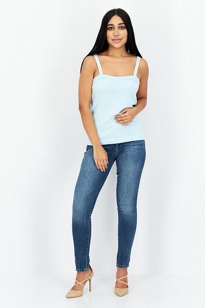 Anne Klein Women Square Neck Sleeveless Top, Blue