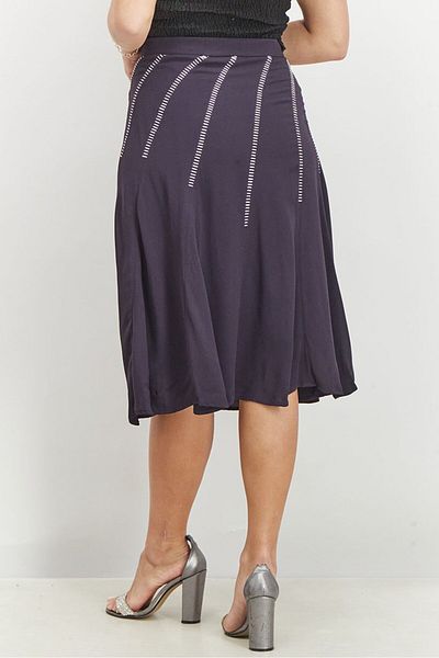 French Connection Women Modern Kantha Flared Skirt, Navy
