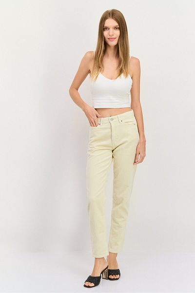 Esprit Women Mom Fit Textured Corduroy Pants, Cream