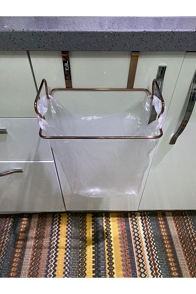 almital mobilya aksesuarları furniture accessories Copper Color, Luxury Garbage Bag Holder, Metal Bag Holder Hanging on the Cabinet Door, Organizer