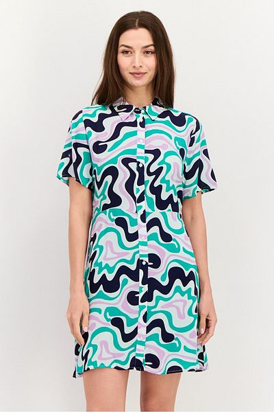 PIECES Women All Over Print Mini Shirt Dress, Green