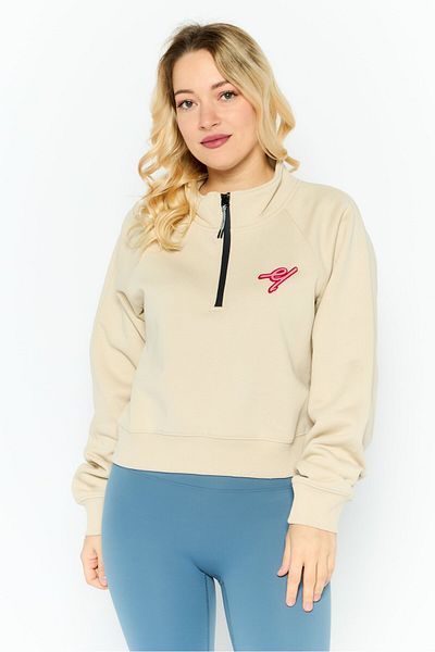 Esprit Women Mock Neck Embroidered Long Sleeves Sweatshirt, Beige