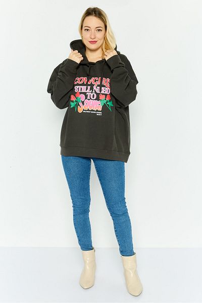 Misfit Women Hooded Graphic Printed Sweatshirt, Washed Black