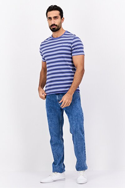 Vince Camuto Men Crew Neck Short Sleeves Stripe T-Shirt, Blue Combo
