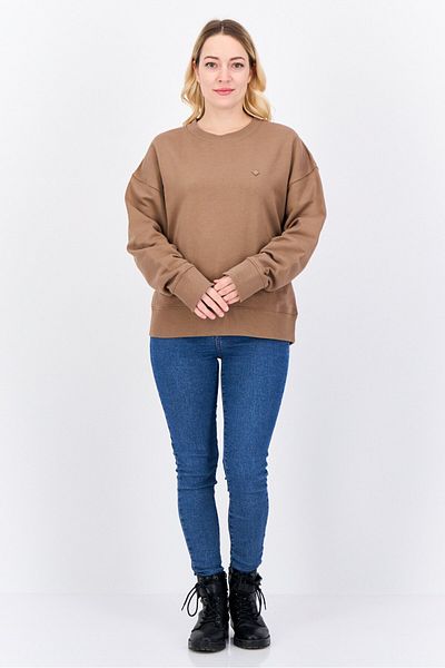Gant Women Ribbed Neck Embroidered Logo Long Sleeves Sweatshirt, Brown