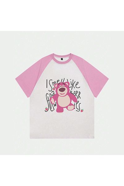Touz Moda Λευκό Unisex Pink Raglan Cute Bear T-shirt
