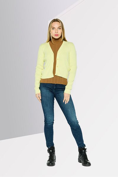 Hugo Boss Women V-neck Knitted Long Sleeves Cardigan, Yellow