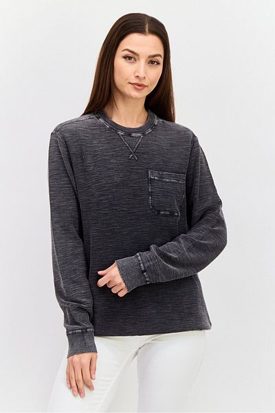 True Grit Women Crew Neck Textured Sweatshirts, Vintage Black