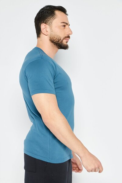 Vans Men Crew Neck Short Sleeves Graphic Print T-Shirt, Teal Blue Combo